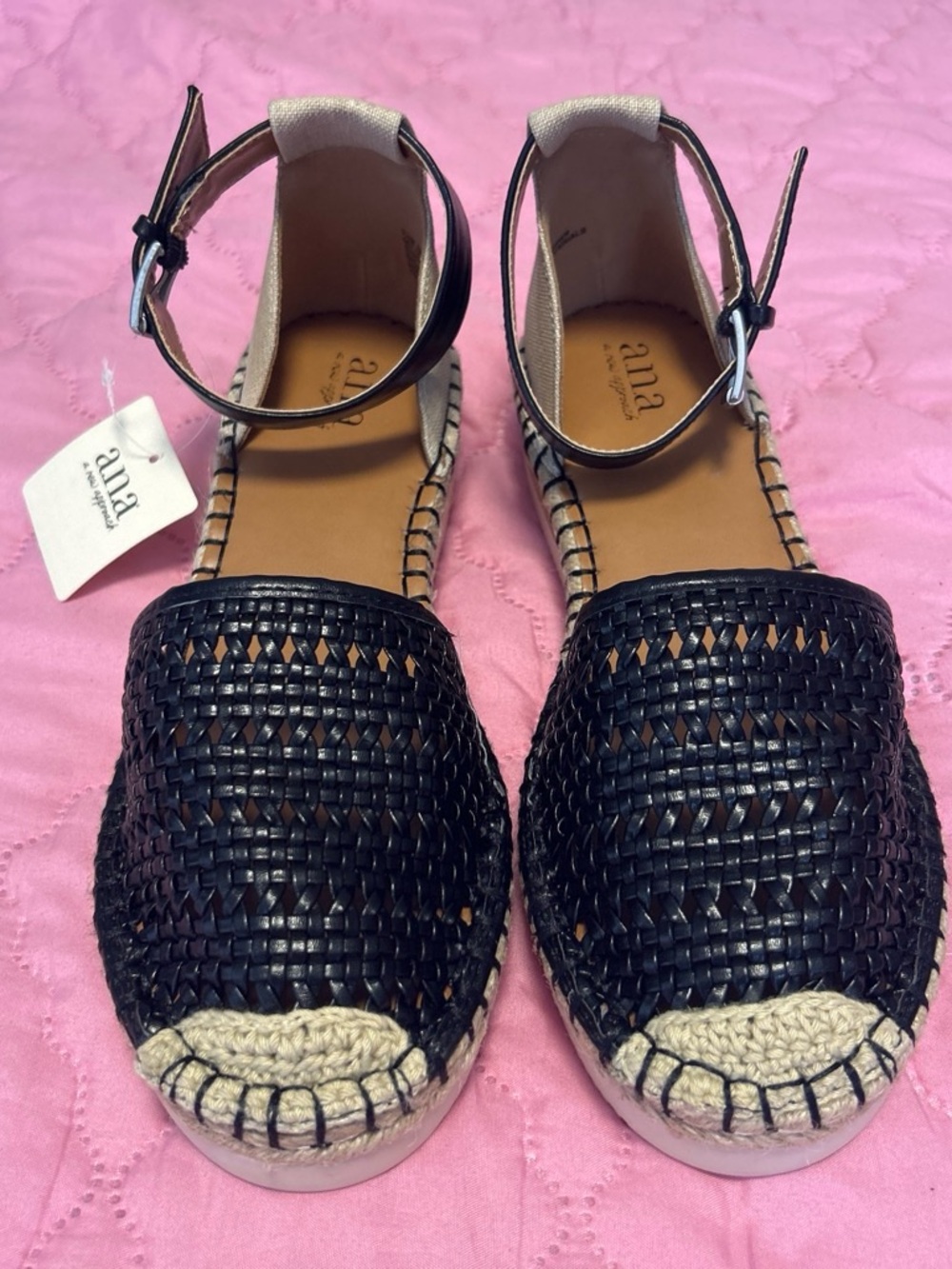 a.n.a Black Woven Espadrille Ankle-Strap Sandals